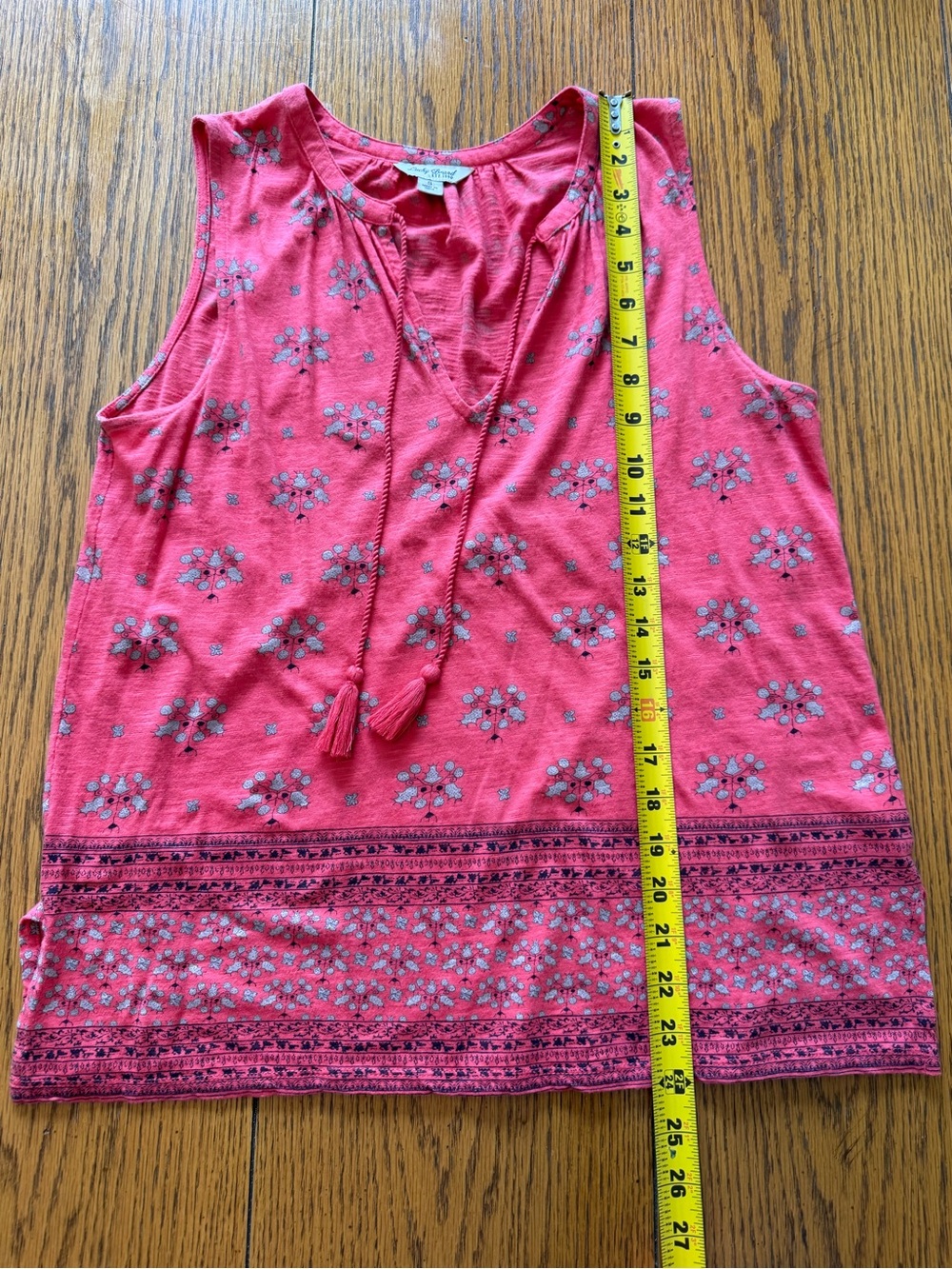 Lucky Brand Pink Floral Tassel Tie Sleeveless Top